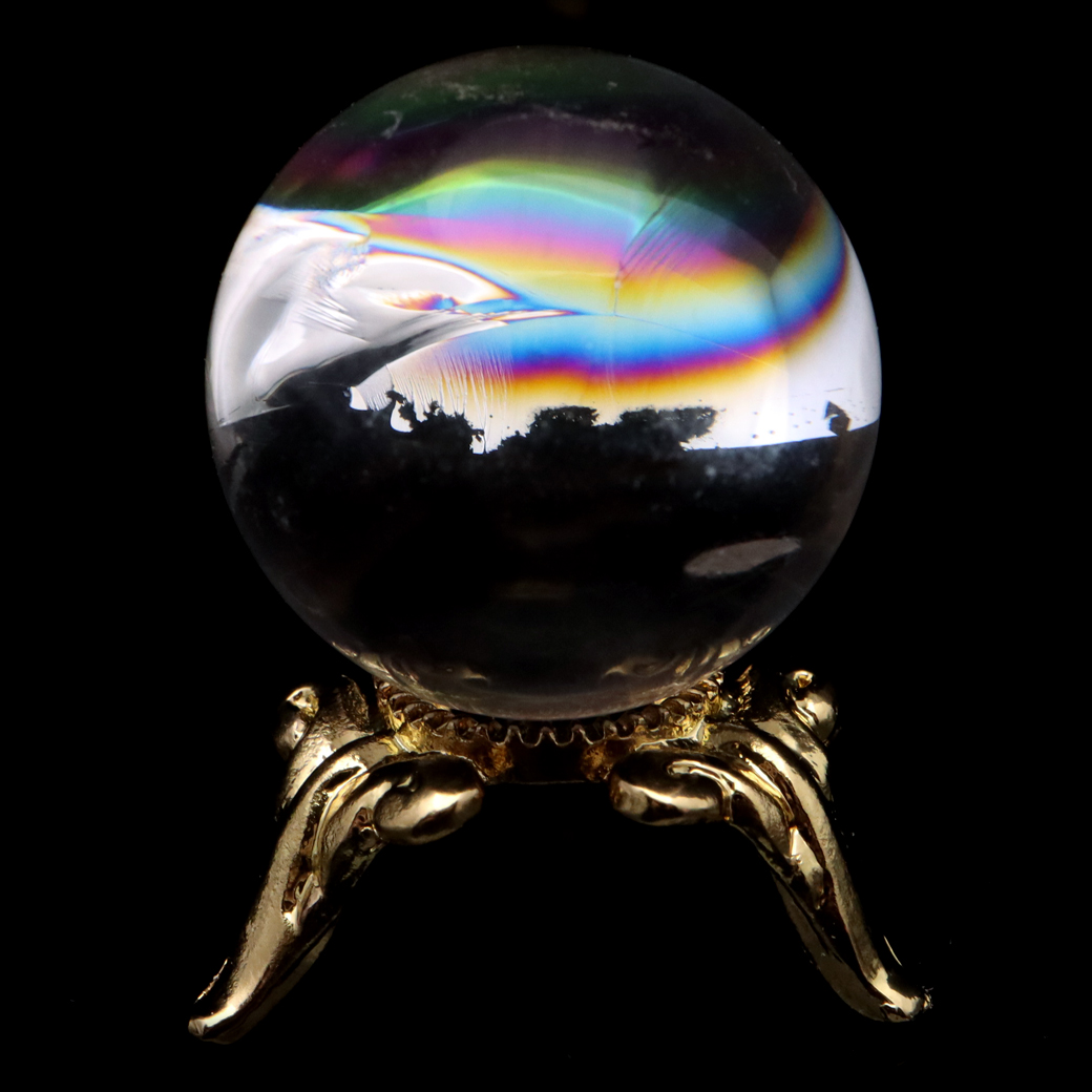 アイリスクォーツ 丸玉 水晶 虹入り AA 天然 直径約22mm 台座付き レインボー パワーストーン 天然石