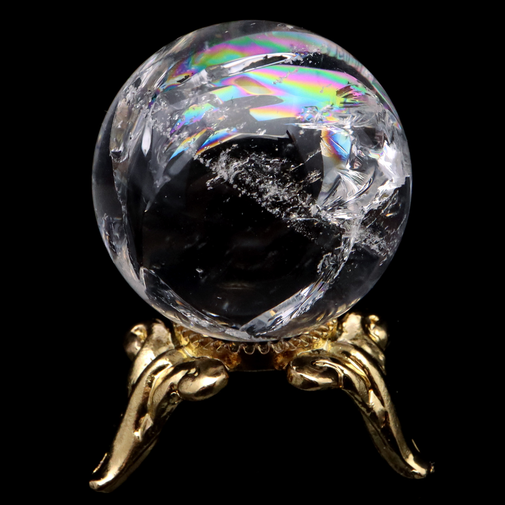 アイリスクォーツ 丸玉 水晶 虹入り AA 天然 直径約22mm 台座付き レインボー パワーストーン 天然石