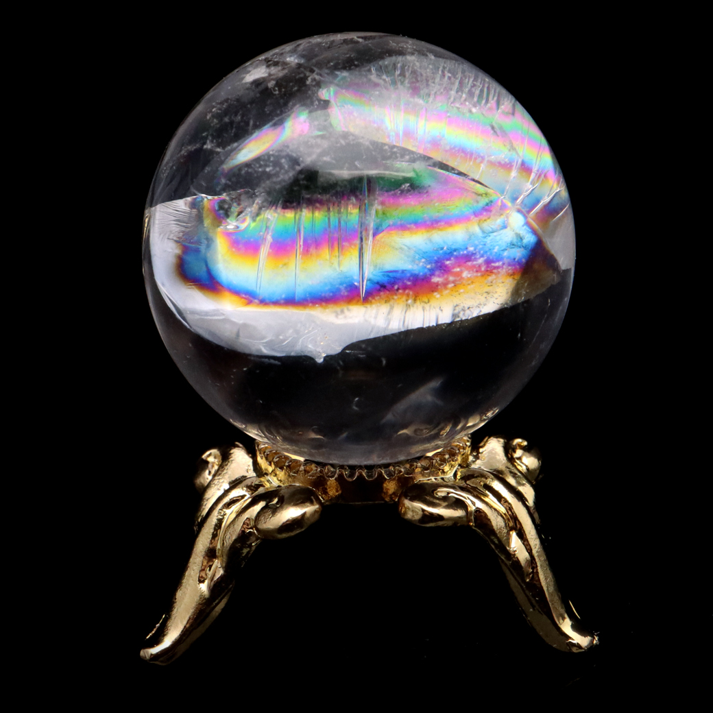 アイリスクォーツ 丸玉 水晶 虹入り AA 天然 直径約23mm 台座付き レインボー パワーストーン 天然石