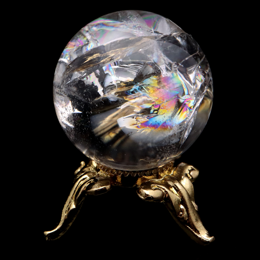 アイリスクォーツ 丸玉 水晶 虹入り AA 天然 直径約24mm 台座付き レインボー パワーストーン 天然石