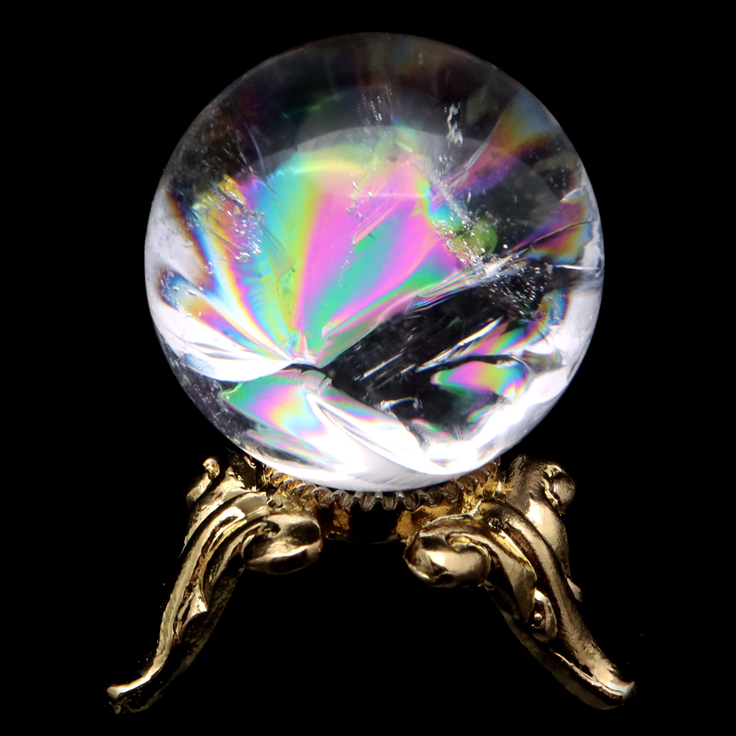 アイリスクォーツ 丸玉 水晶 虹入り AA 天然 直径約22mm 台座付き レインボー パワーストーン 天然石