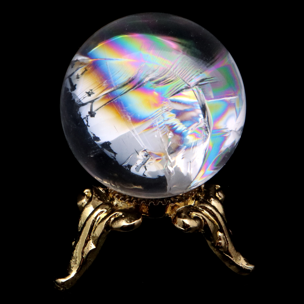 アイリスクォーツ 丸玉 水晶 虹入り AA 天然 直径約23mm 台座付き レインボー パワーストーン 天然石