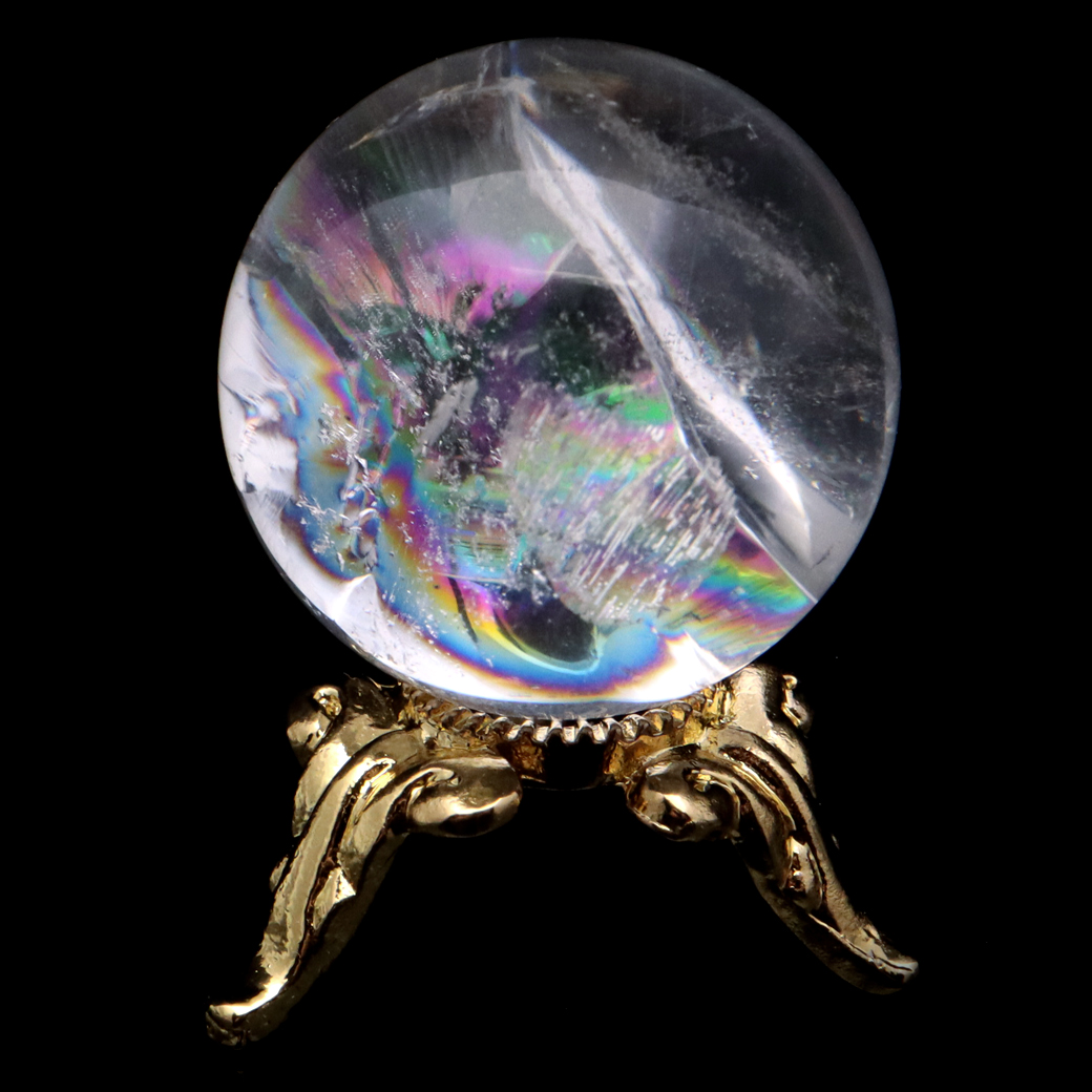 アイリスクォーツ 丸玉 水晶 虹入り AA 天然 直径約24mm 台座付き レインボー パワーストーン 天然石