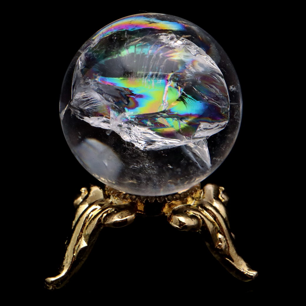 アイリスクォーツ 丸玉 水晶 虹入り AA 天然 直径約22mm 台座付き レインボー パワーストーン 天然石