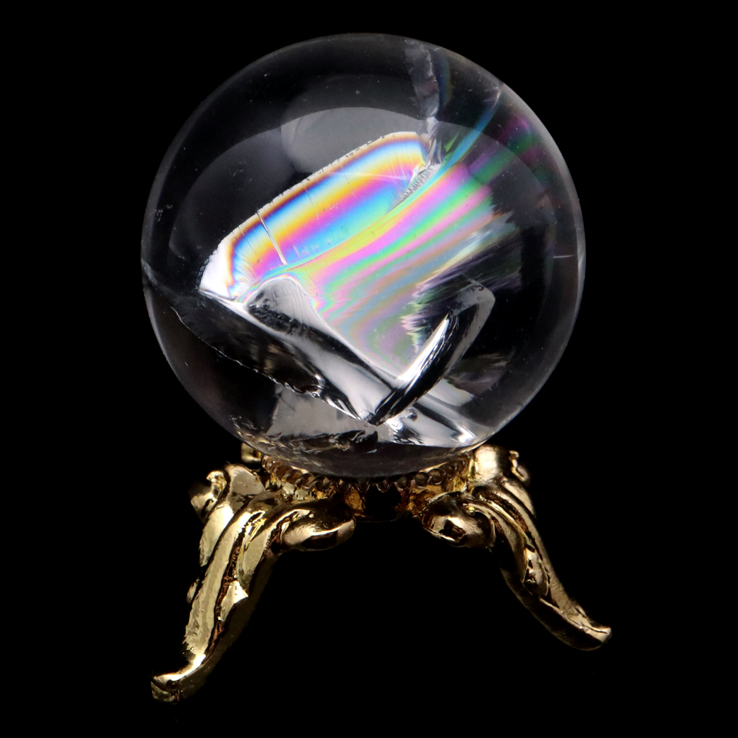 アイリスクォーツ 丸玉 水晶 虹入り AA 天然 直径約24mm 台座付き レインボー パワーストーン 天然石