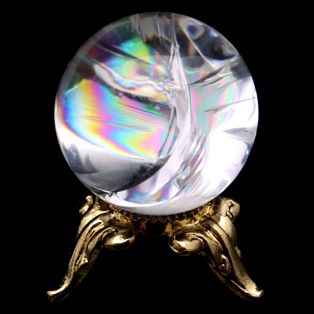 アイリスクォーツ 丸玉 水晶 虹入り AA 天然 直径約23mm 台座付き レインボー パワーストーン 天然石
