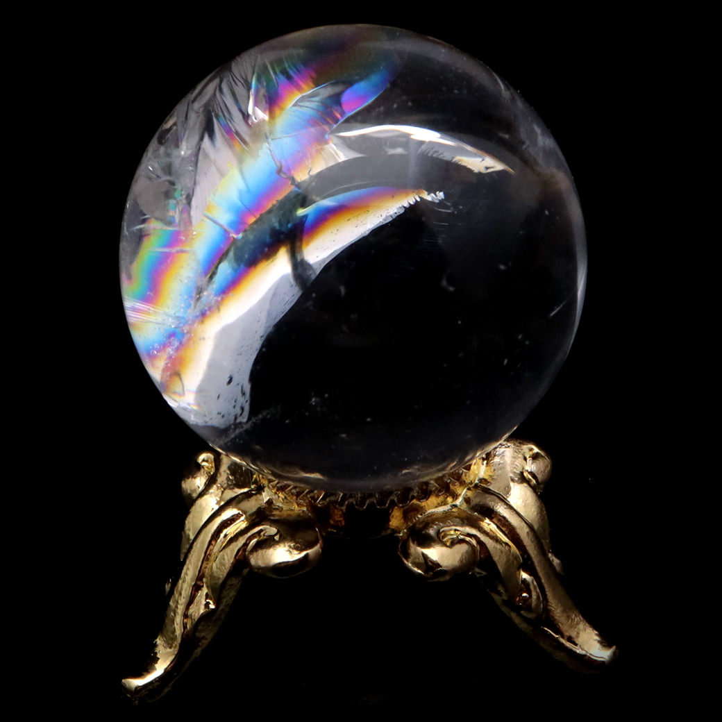 アイリスクォーツ 丸玉 水晶 虹入り AA 天然 直径約23mm 台座付き レインボー パワーストーン 天然石