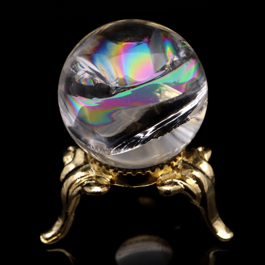 アイリスクォーツ 丸玉 水晶 虹入り AA 天然 台座付き レインボー パワーストーン 天然石