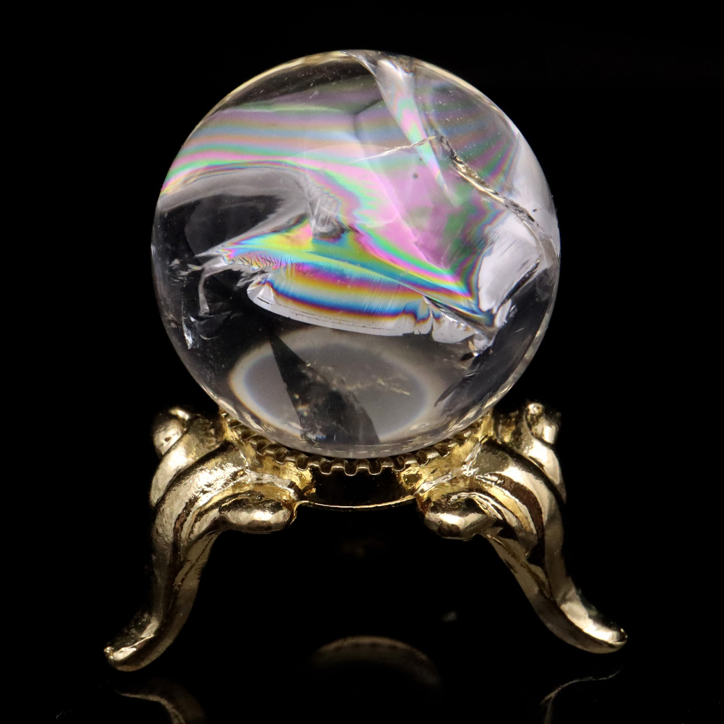 アイリスクォーツ 丸玉 水晶 虹入り AA 天然 台座付き レインボー パワーストーン 天然石