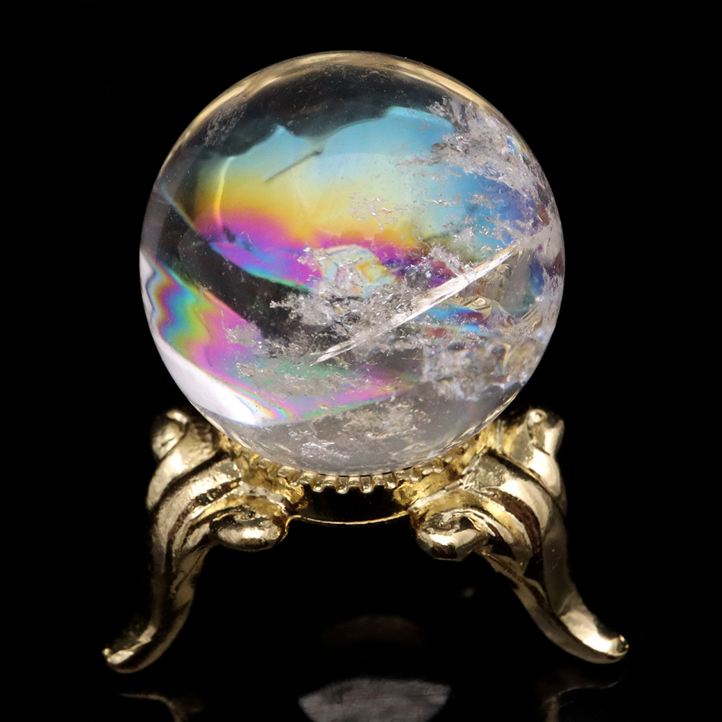 アイリスクォーツ 丸玉 水晶 虹入り AA 天然 台座付き レインボー パワーストーン 天然石