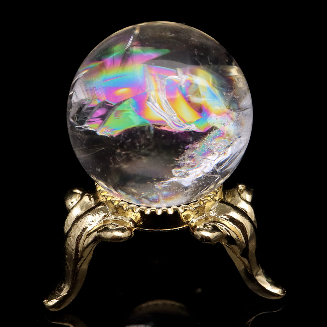 アイリスクォーツ 丸玉 水晶 虹入り AA 天然 台座付き レインボー パワーストーン 天然石