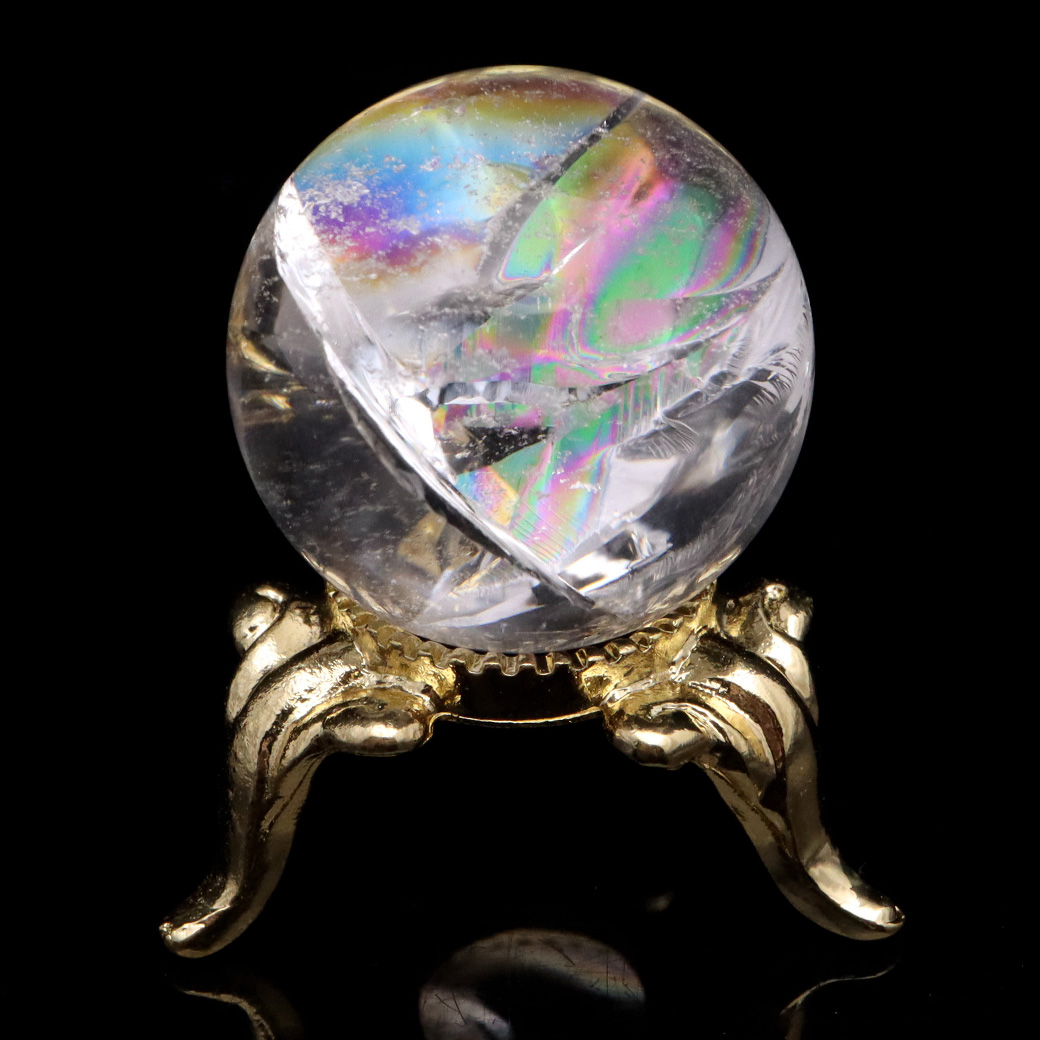 アイリスクォーツ 丸玉 水晶 虹入り AA 天然 台座付き レインボー パワーストーン 天然石