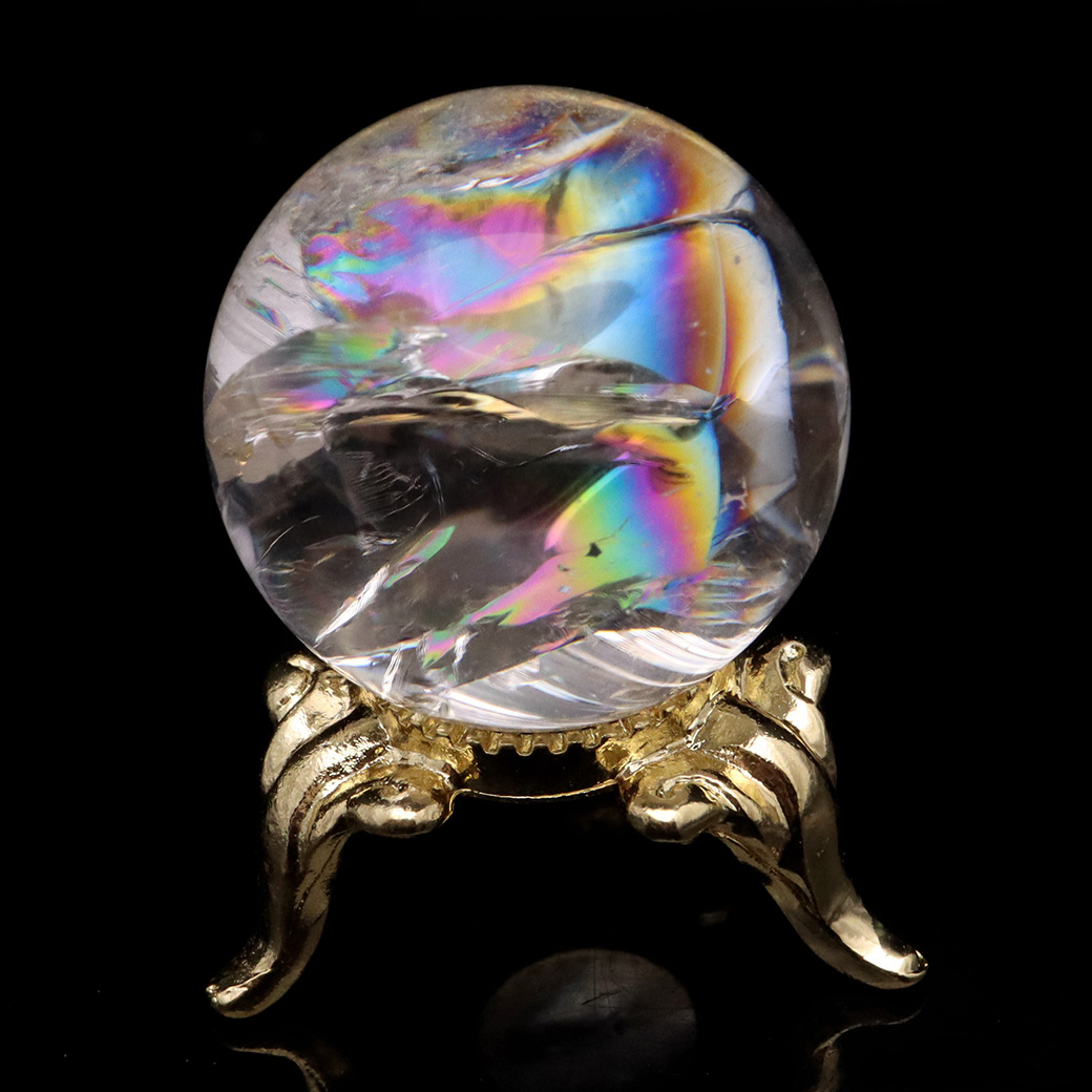 アイリスクォーツ 丸玉 水晶 虹入り AA 天然 台座付き レインボー パワーストーン 天然石