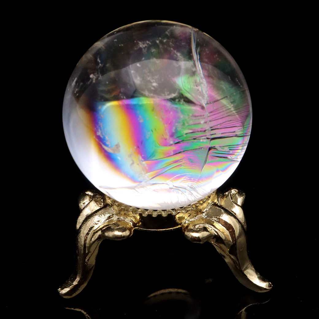 アイリスクォーツ 丸玉 水晶 虹入り AA 天然 台座付き レインボー パワーストーン 天然石