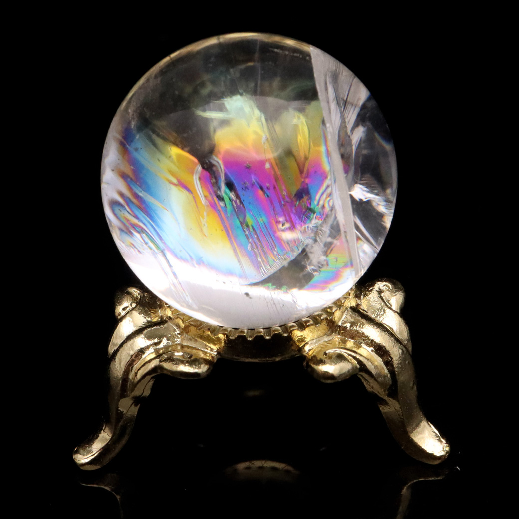 アイリスクォーツ 丸玉 水晶 虹入り AA 天然 台座付き レインボー パワーストーン 天然石