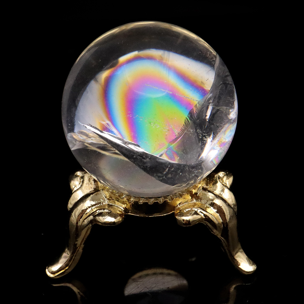 アイリスクォーツ 丸玉 水晶 虹入り AA 天然 台座付き レインボー パワーストーン 天然石