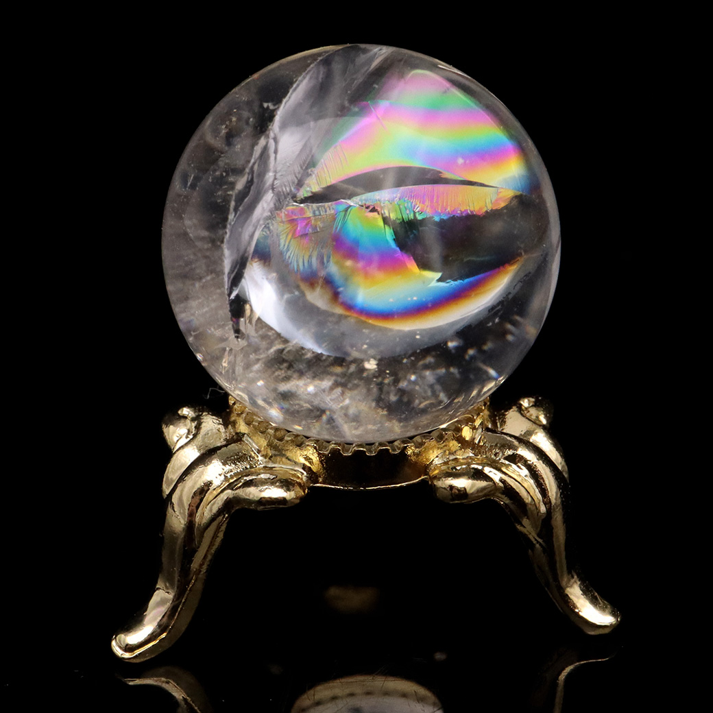 アイリスクォーツ 丸玉 水晶 虹入り AA 天然 台座付き レインボー パワーストーン 天然石