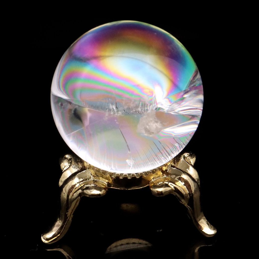 アイリスクォーツ 丸玉 水晶 虹入り AA 天然 台座付き レインボー パワーストーン 天然石