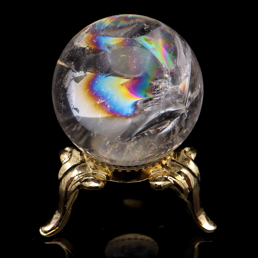 アイリスクォーツ 丸玉 水晶 虹入り AA 天然 台座付き レインボー パワーストーン 天然石