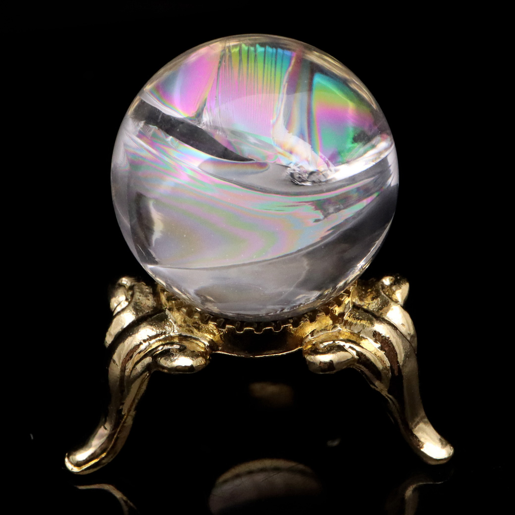 アイリスクォーツ 丸玉 水晶 虹入り AA 天然 台座付き レインボー パワーストーン 天然石