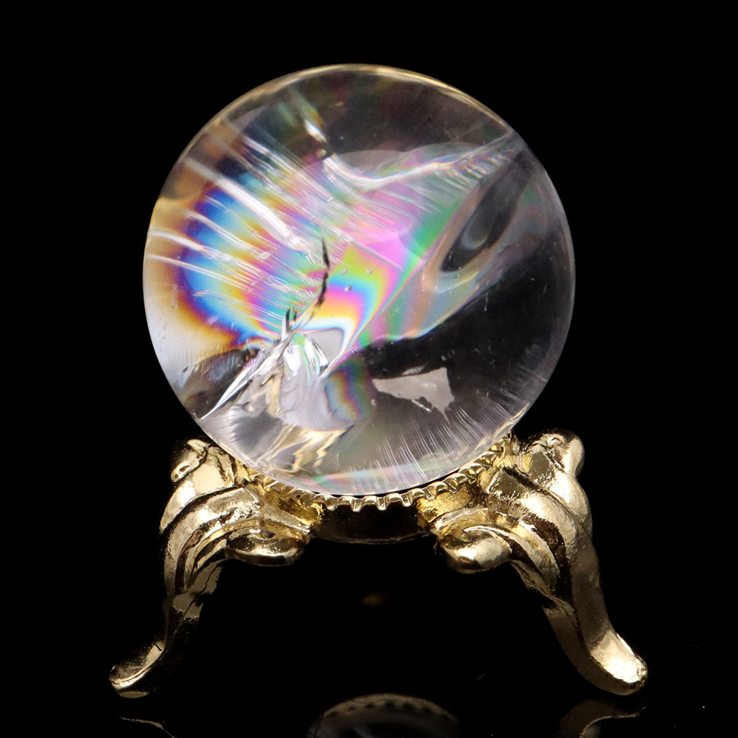 アイリスクォーツ 丸玉 水晶 虹入り AA 天然 台座付き レインボー パワーストーン 天然石