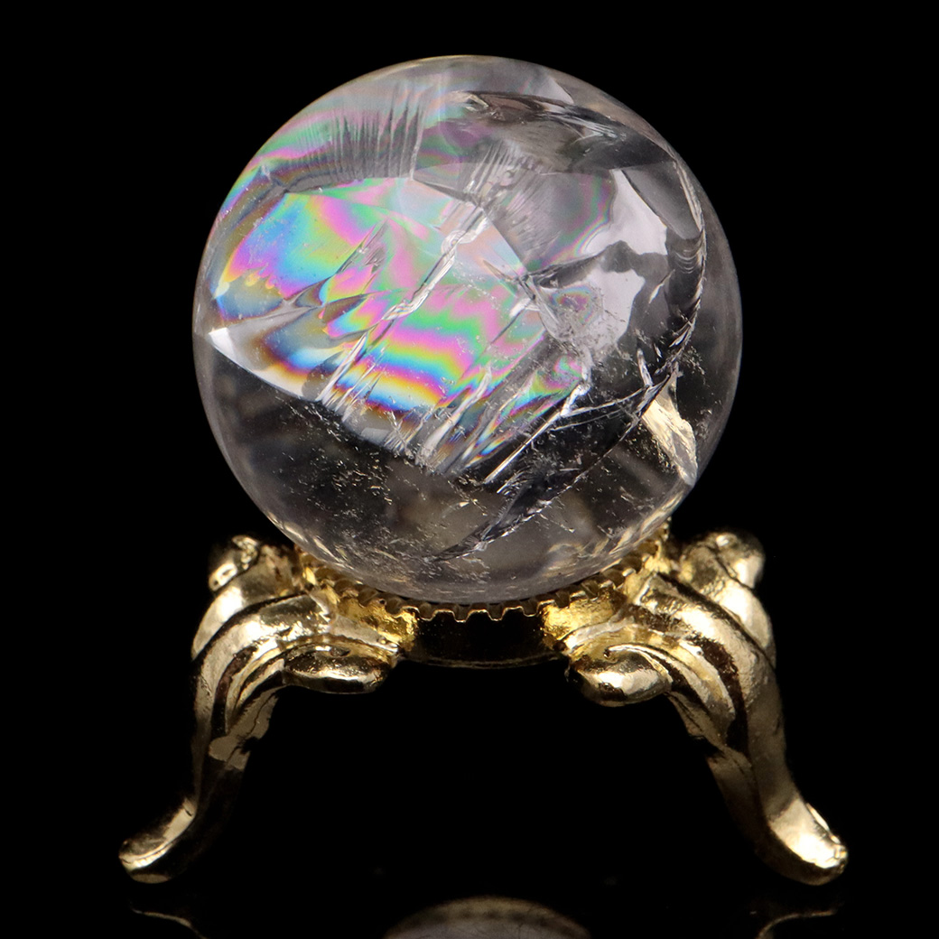 アイリスクォーツ 丸玉 水晶 虹入り AA 天然 台座付き レインボー パワーストーン 天然石