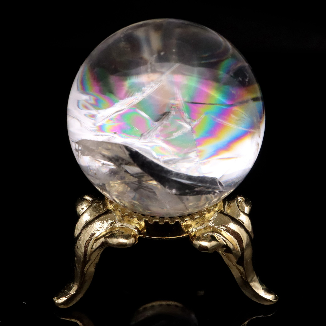 アイリスクォーツ 丸玉 水晶 虹入り AA 天然 台座付き レインボー パワーストーン 天然石