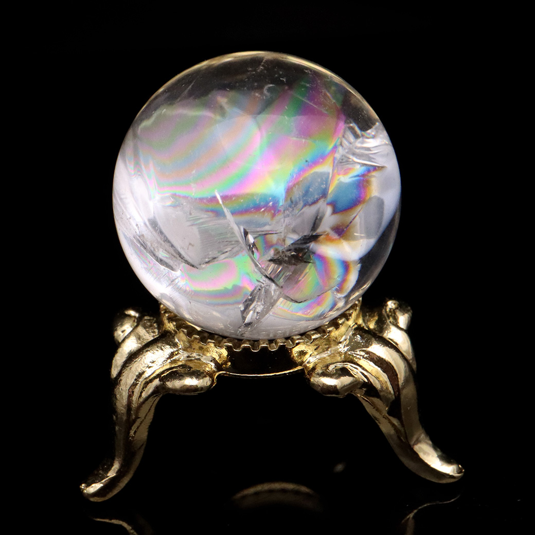 アイリスクォーツ 丸玉 水晶 虹入り AA 天然 台座付き レインボー パワーストーン 天然石