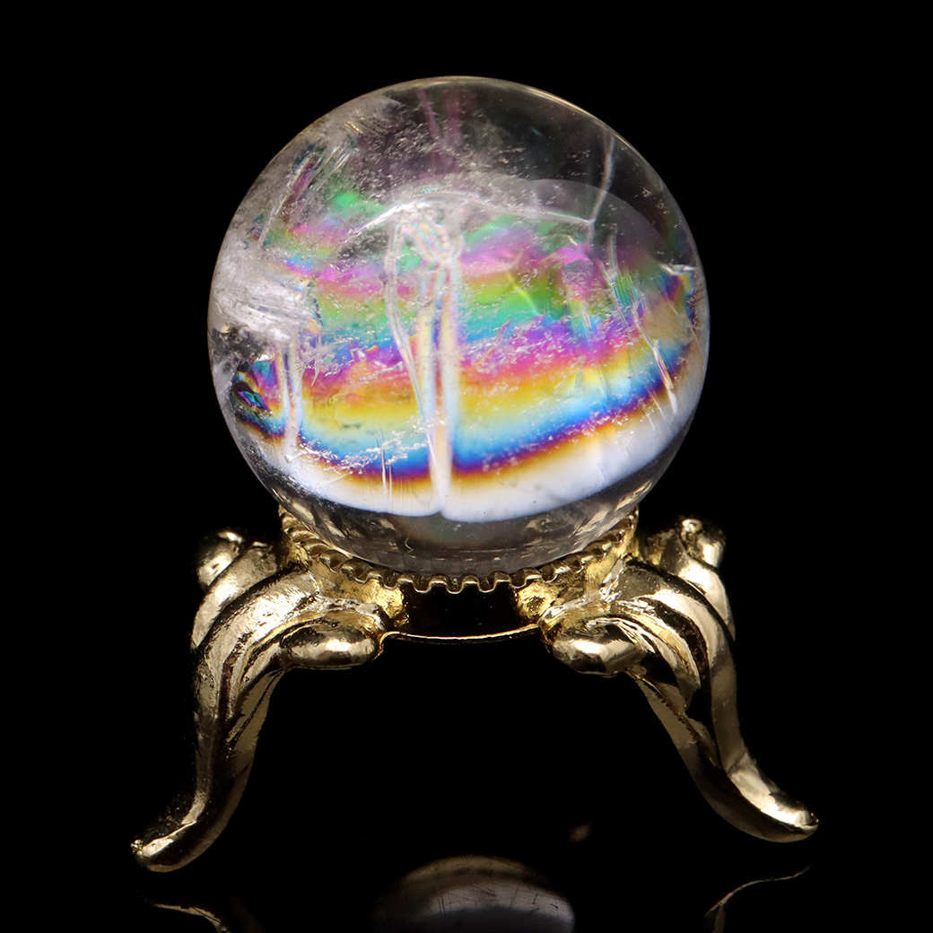 アイリスクォーツ 丸玉 水晶 虹入り AA 天然 台座付き レインボー パワーストーン 天然石