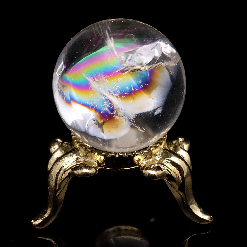 アイリスクォーツ 丸玉 水晶 虹入り AA 天然 台座付き レインボー パワーストーン 天然石