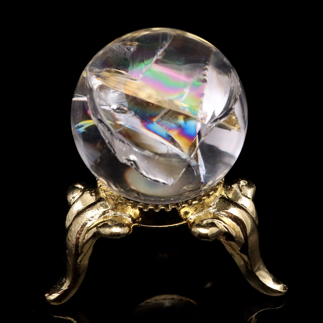 アイリスクォーツ 丸玉 水晶 虹入り AA 天然 台座付き レインボー パワーストーン 天然石