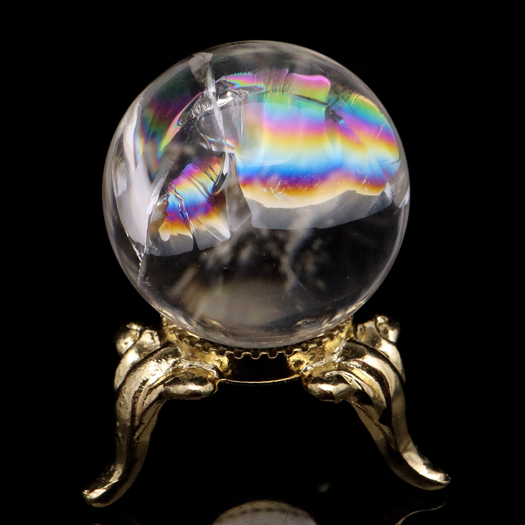 アイリスクォーツ 丸玉 水晶 虹入り AA+ 天然 台座付き レインボー パワーストーン 天然石