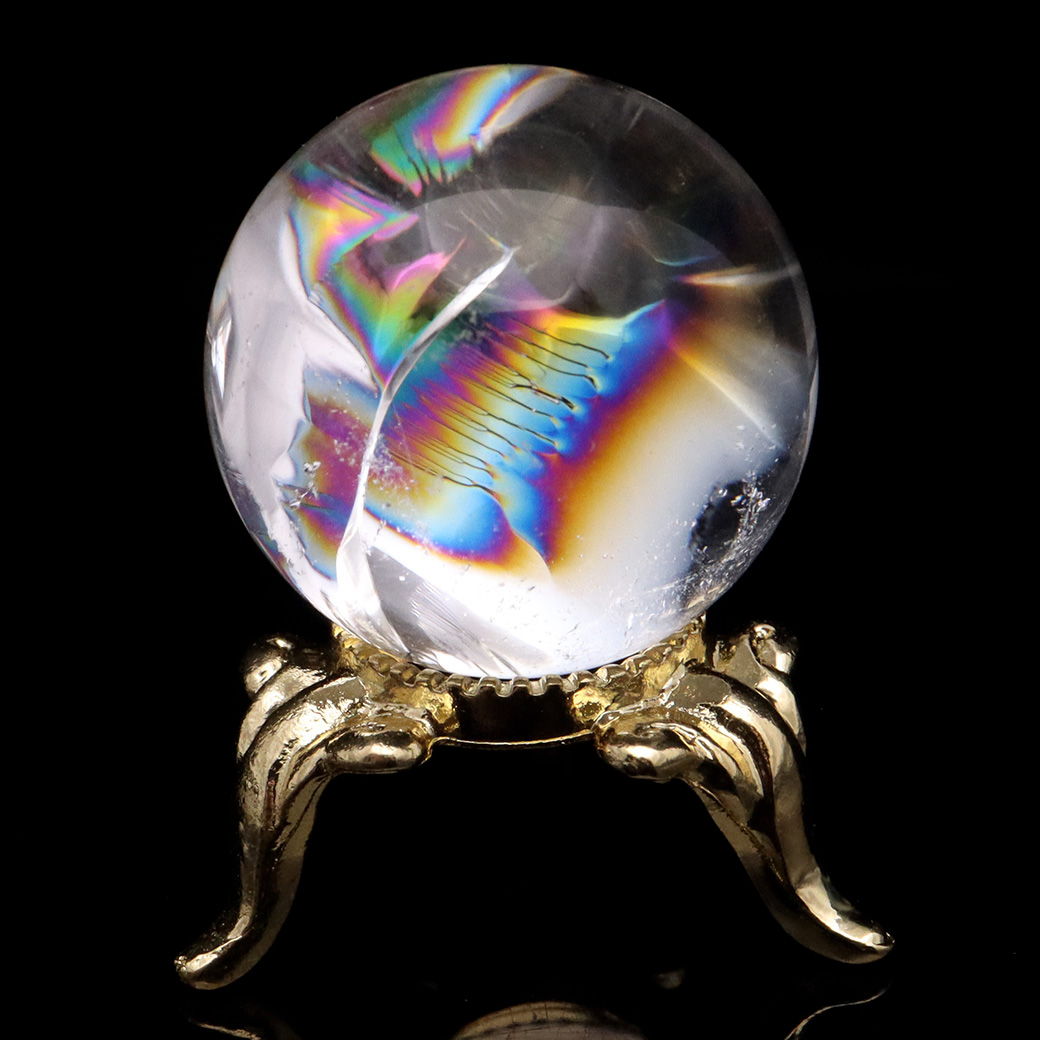 アイリスクォーツ 丸玉 水晶 虹入り AA+ 天然 台座付き レインボー パワーストーン 天然石