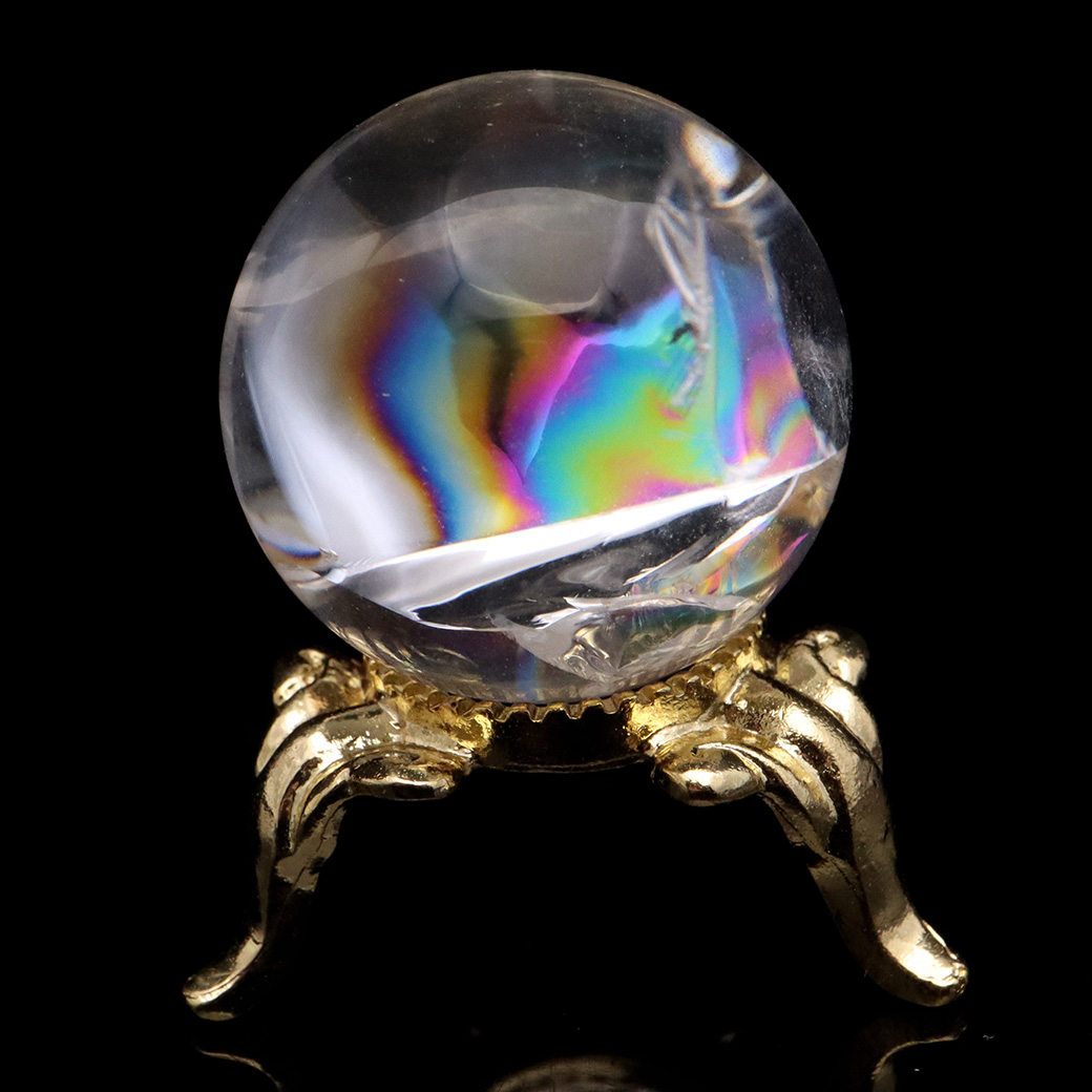 アイリスクォーツ 丸玉 水晶 虹入り AA+ 天然 台座付き レインボー パワーストーン 天然石