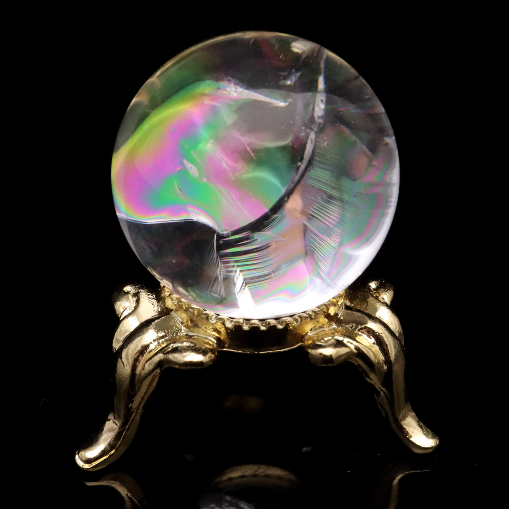 アイリスクォーツ 丸玉 水晶 虹入り AA+ 天然 台座付き レインボー パワーストーン 天然石