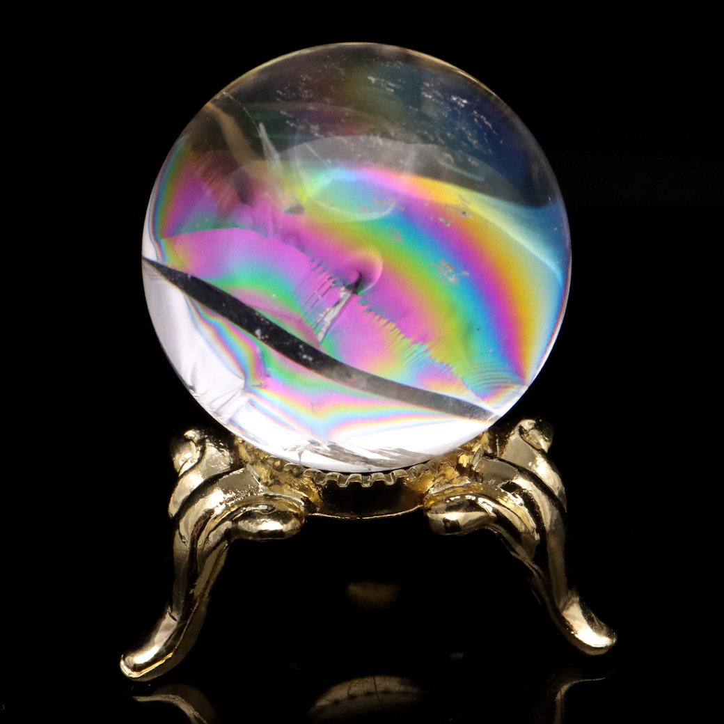 アイリスクォーツ 丸玉 水晶 虹入り AA+ 天然 台座付き レインボー パワーストーン 天然石