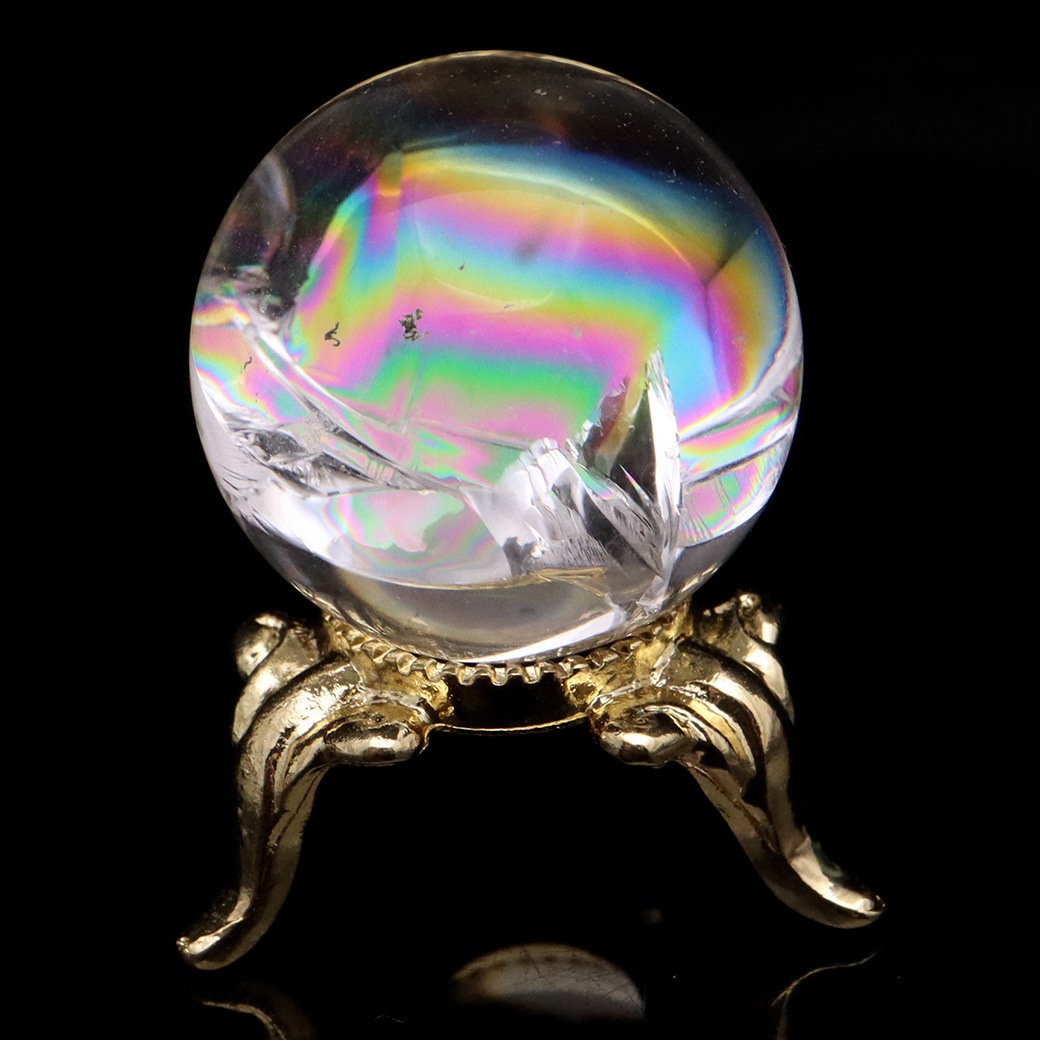 アイリスクォーツ 丸玉 水晶 虹入り AA+ 天然 台座付き レインボー パワーストーン 天然石