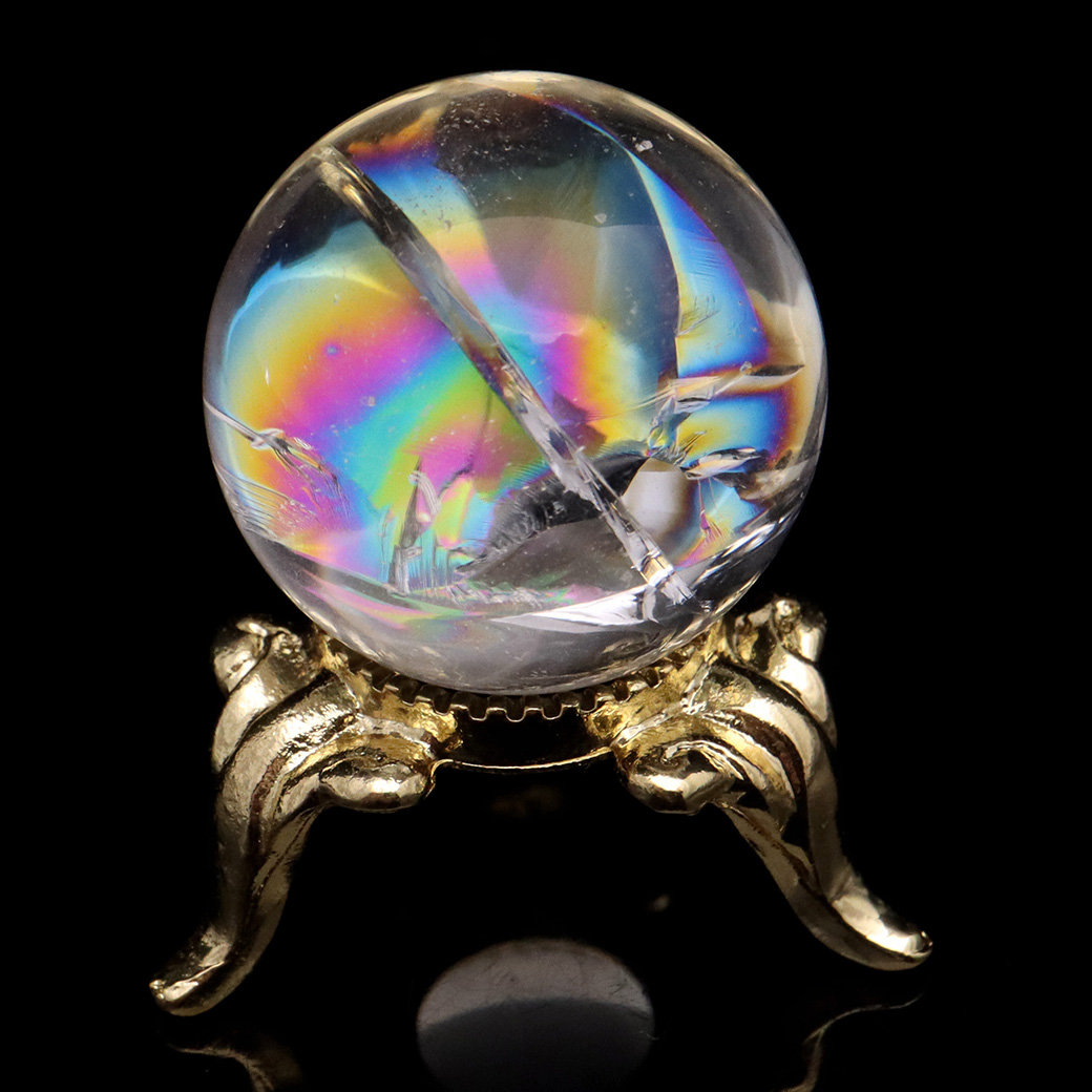 アイリスクォーツ 丸玉 水晶 虹入り AA+ 天然 台座付き レインボー パワーストーン 天然石