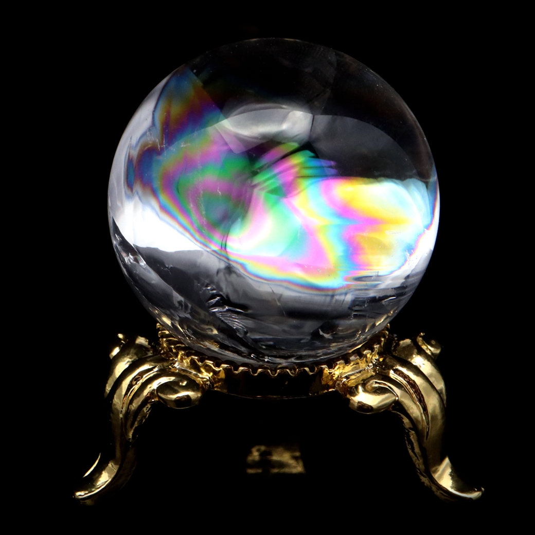 アイリスクォーツ 丸玉 水晶 虹入り AA 天然 台座付き レインボー パワーストーン 天然石 1点もの 置き物 玉 球 本物 風水