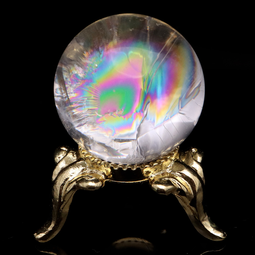 アイリスクォーツ 丸玉 水晶 虹入り AA+ 天然 台座付き レインボー パワーストーン 天然石