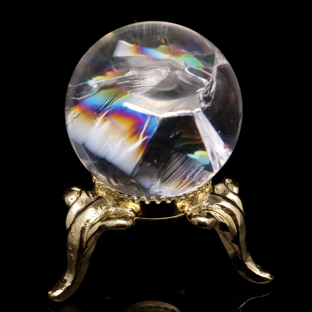 アイリスクォーツ 丸玉 水晶 虹入り AA+ 天然 台座付き レインボー パワーストーン 天然石