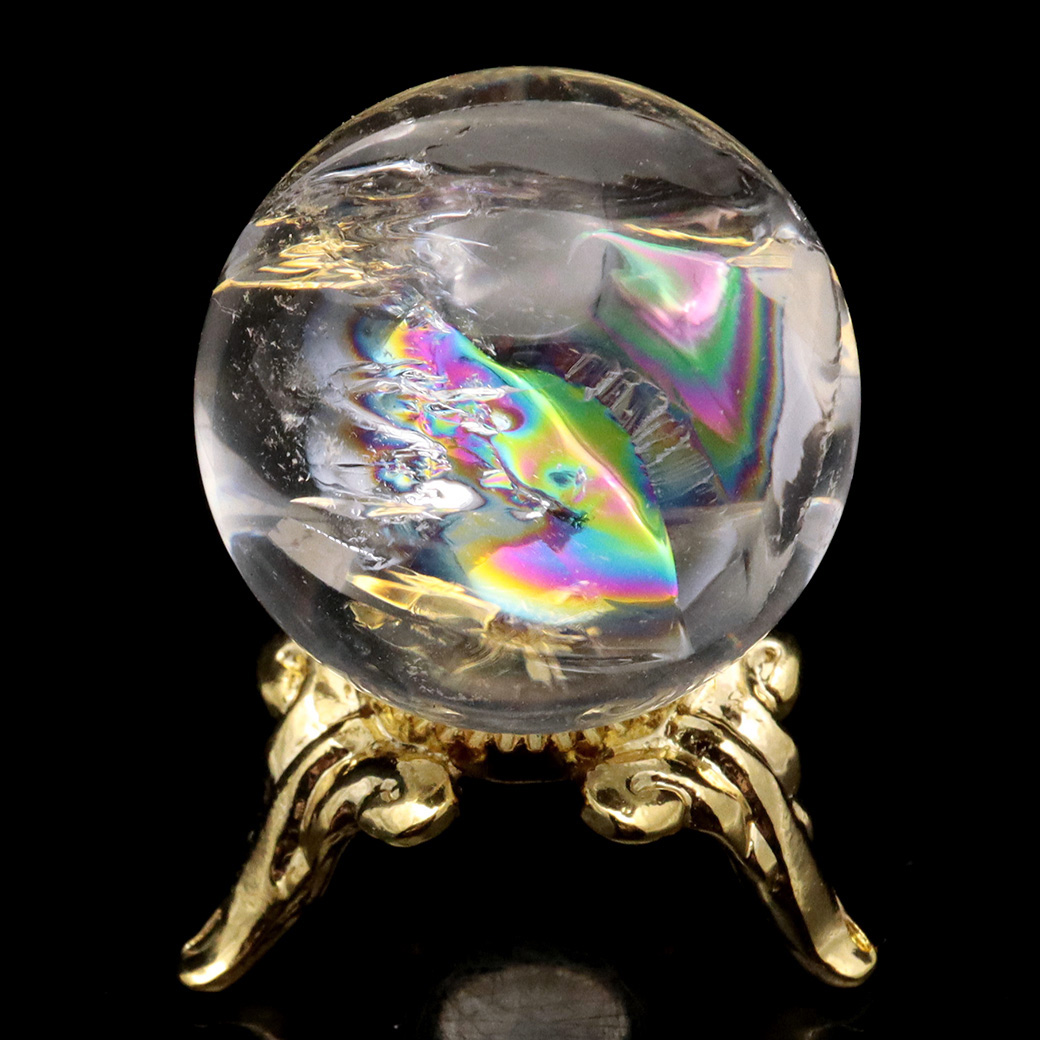 アイリスクォーツ 丸玉 水晶 虹入り 天然 台座付き レインボー パワーストーン 天然石