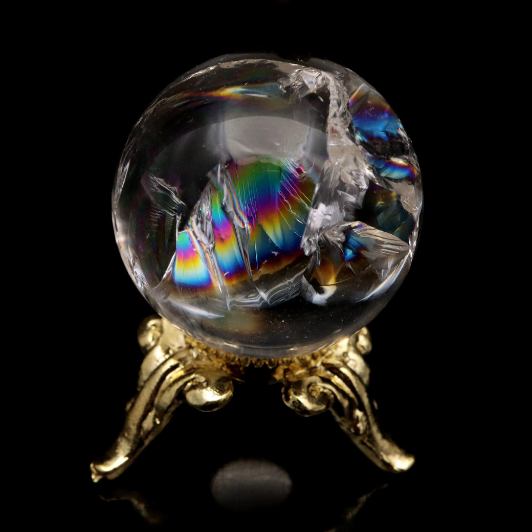 アイリスクォーツ 丸玉 水晶 虹入り 天然 台座付き レインボー パワーストーン 天然石