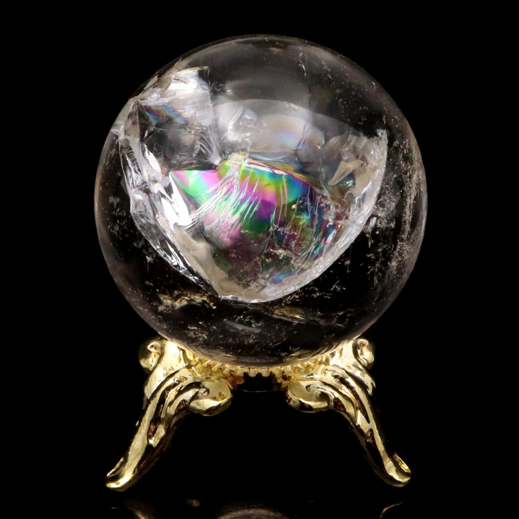 アイリスクォーツ 丸玉 水晶 虹入り 天然 台座付き レインボー パワーストーン 天然石