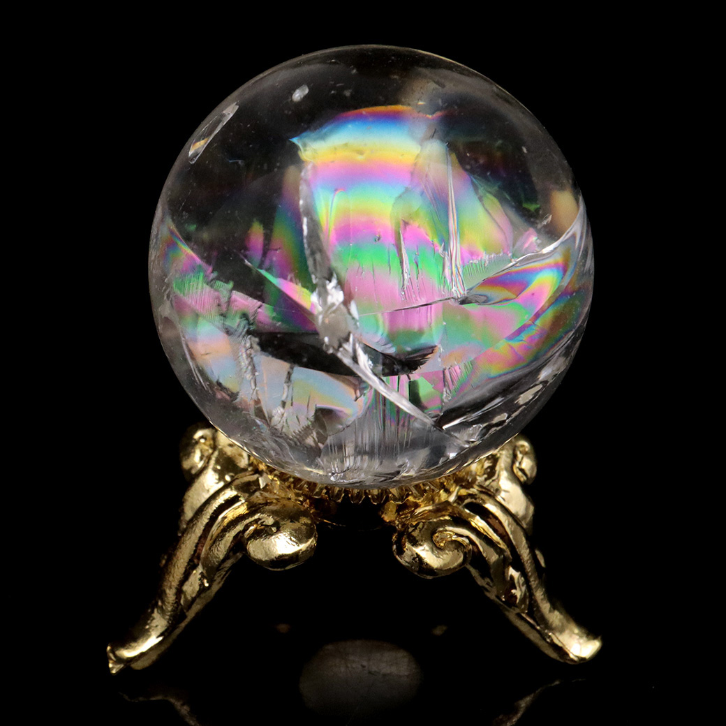 アイリスクォーツ 丸玉 水晶 虹入り 天然 台座付き レインボー パワーストーン 天然石