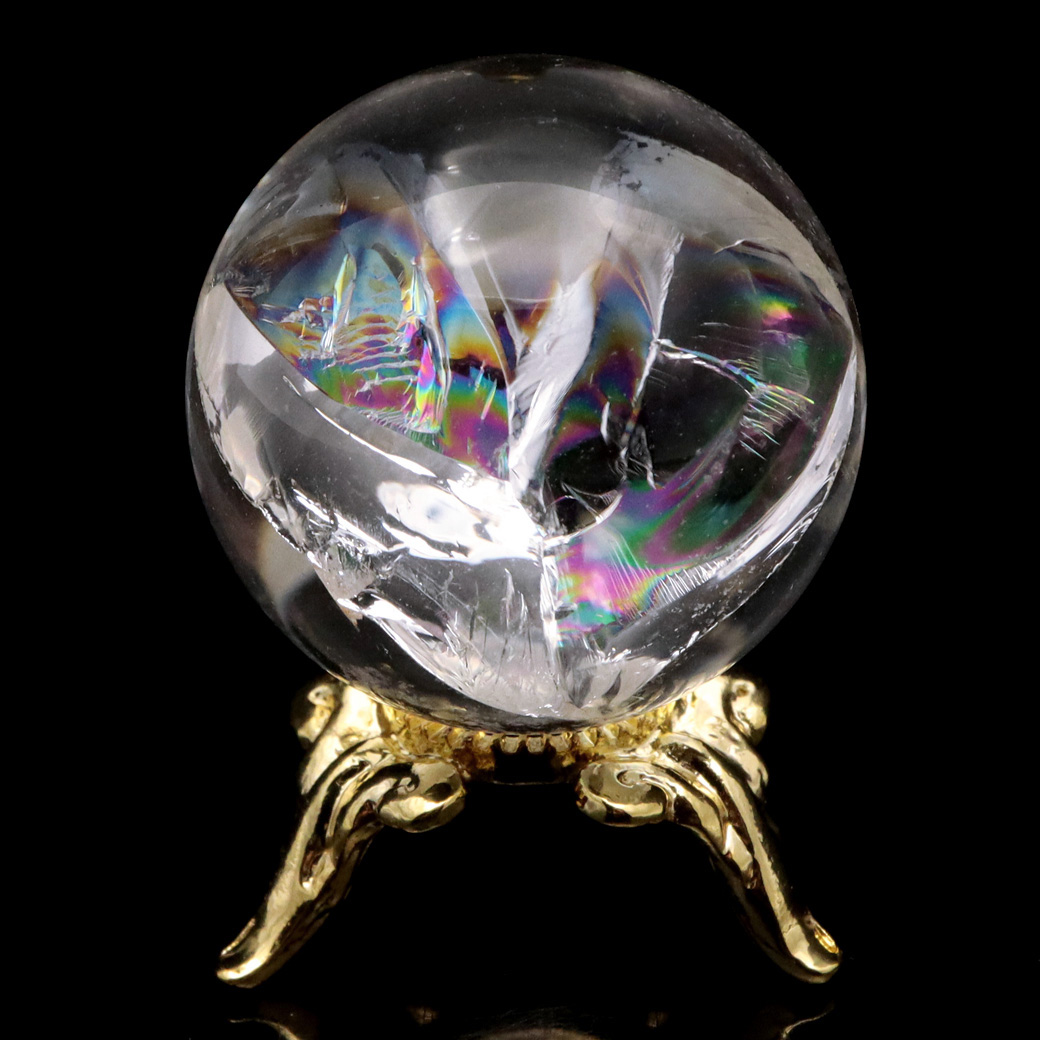 アイリスクォーツ 丸玉 水晶 虹入り 天然 台座付き レインボー パワーストーン 天然石