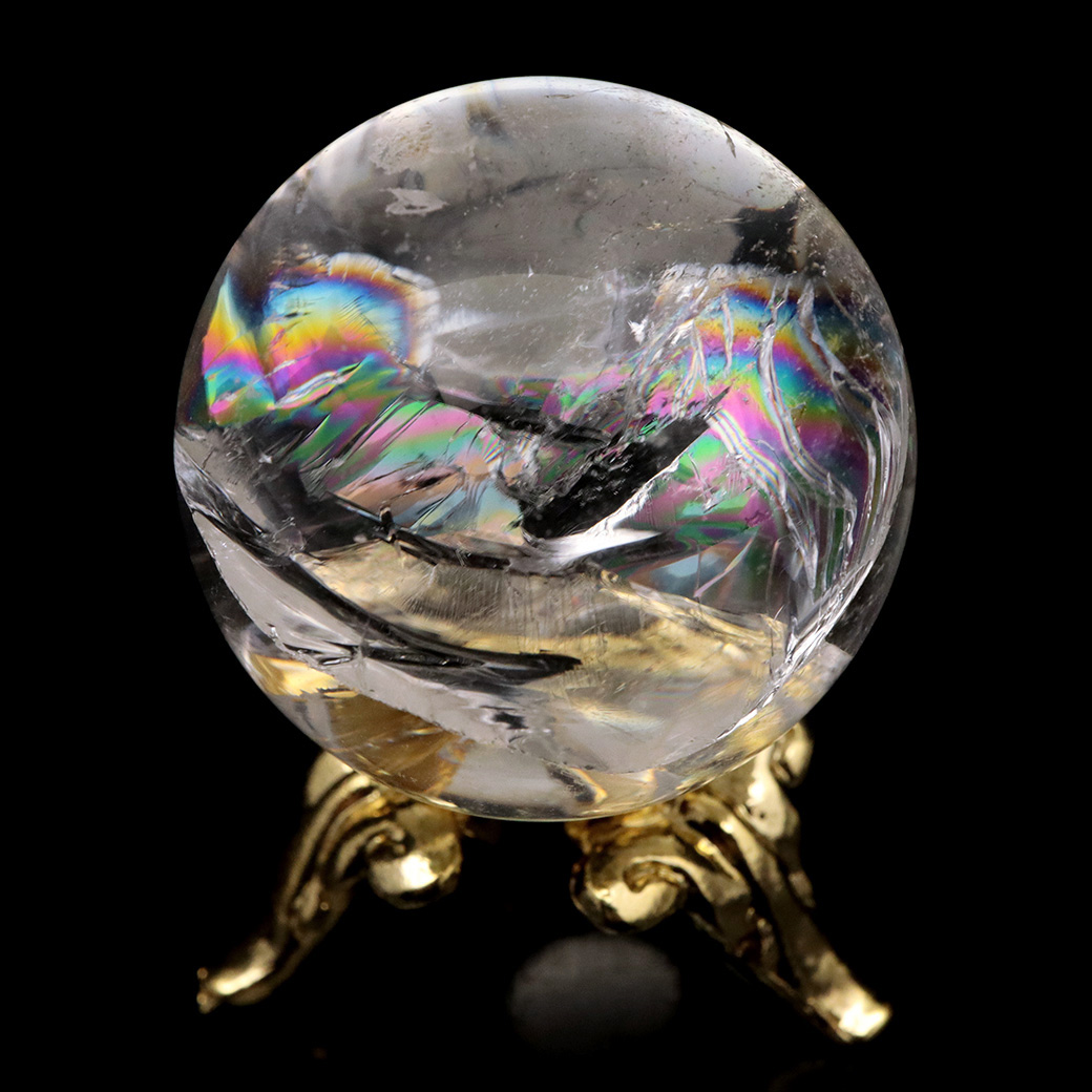 アイリスクォーツ 丸玉 水晶 虹入り 天然 台座付き レインボー パワーストーン 天然石