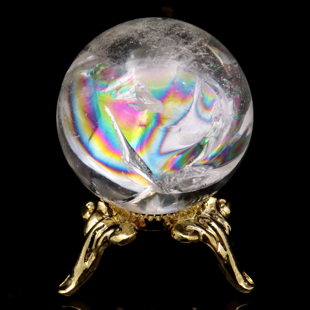 アイリスクォーツ 丸玉 水晶 虹入り 天然 台座付き レインボー パワーストーン 天然石