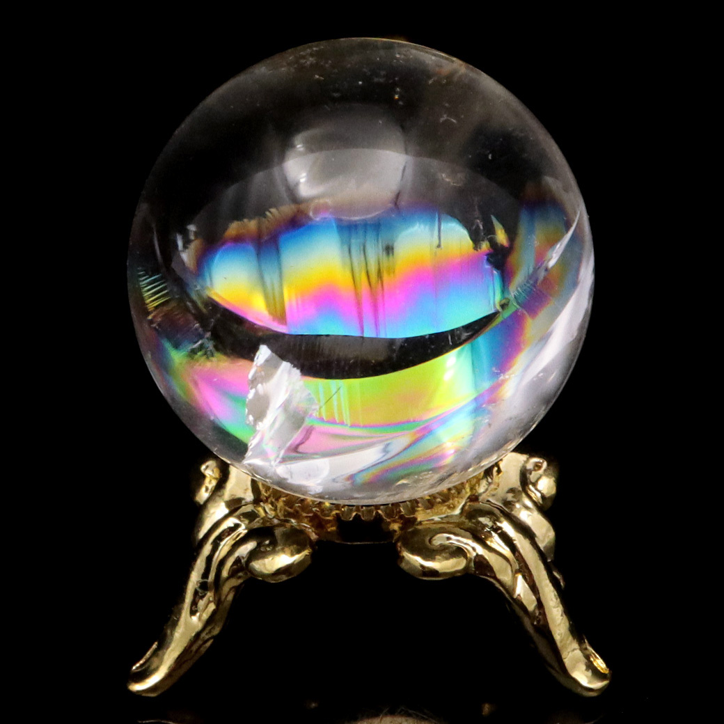 アイリスクォーツ 丸玉 水晶 虹入り 天然 台座付き レインボー パワーストーン 天然石