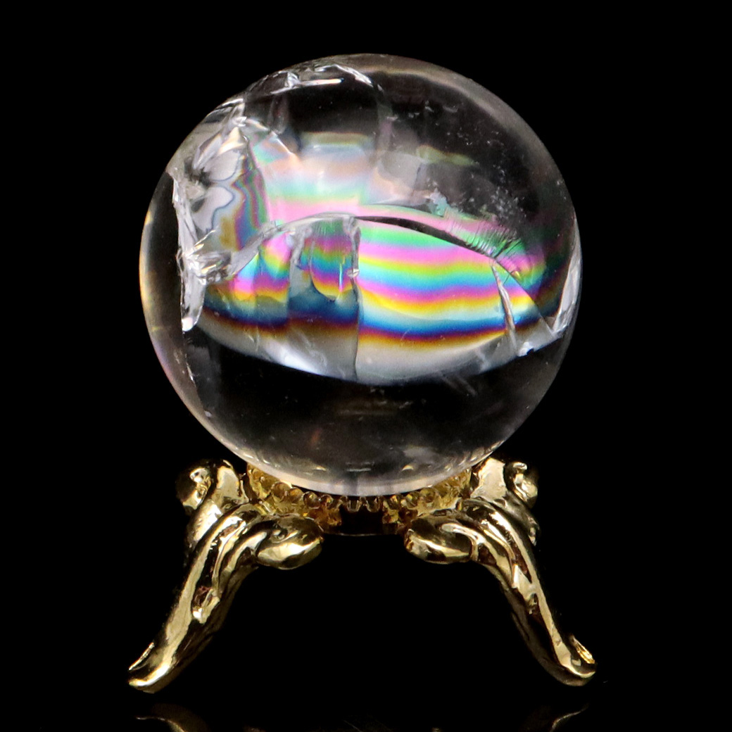 アイリスクォーツ 丸玉 水晶 虹入り 天然 台座付き レインボー パワーストーン 天然石